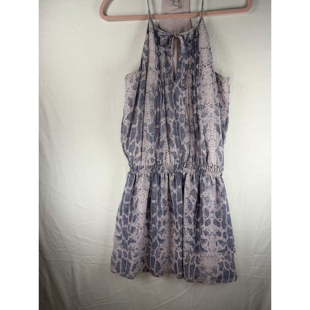 Joie Snakeskin Print Halter Mini Dress Blue Pleated Racerback Small